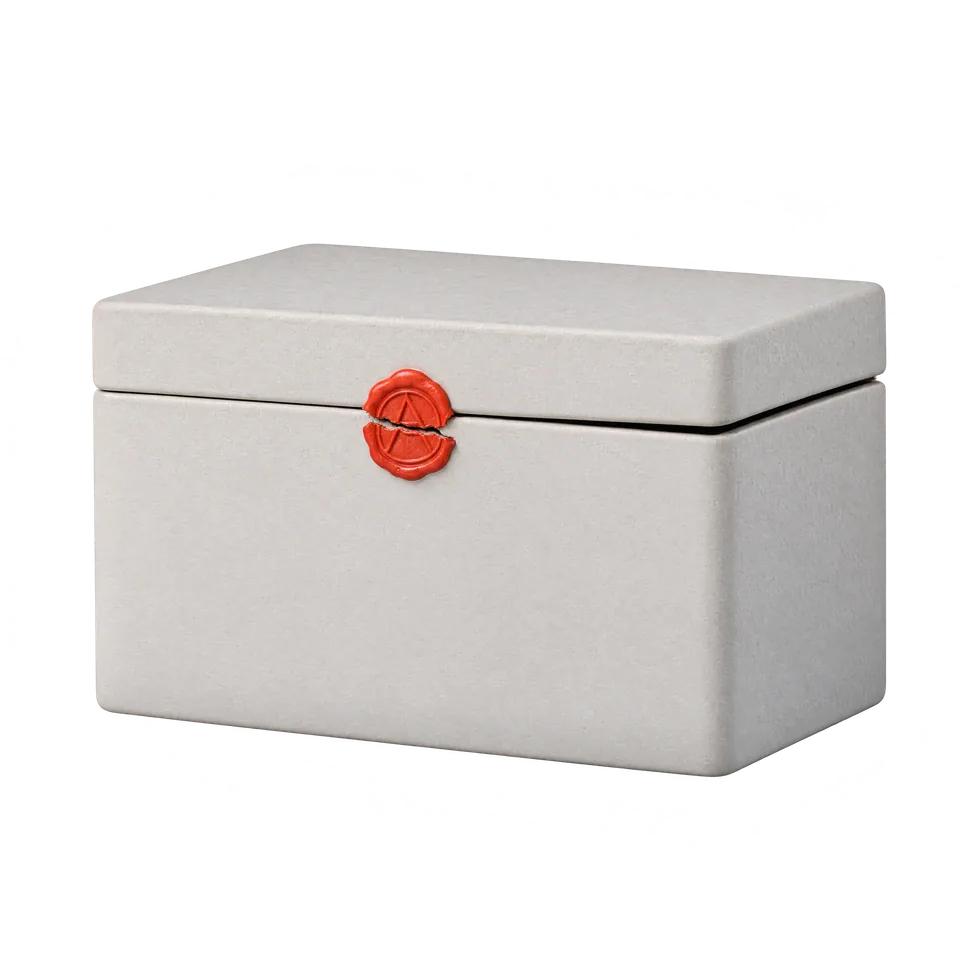 The same crate with its seal cracked and its lid lifted